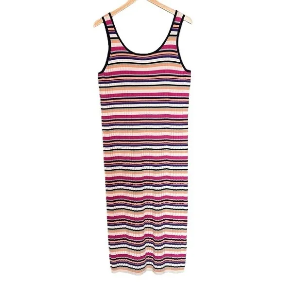 NWT Club Monaco Dress Summer Stripes Rib Knit Midi Tank Dress Women’s Size Large - Image 4
