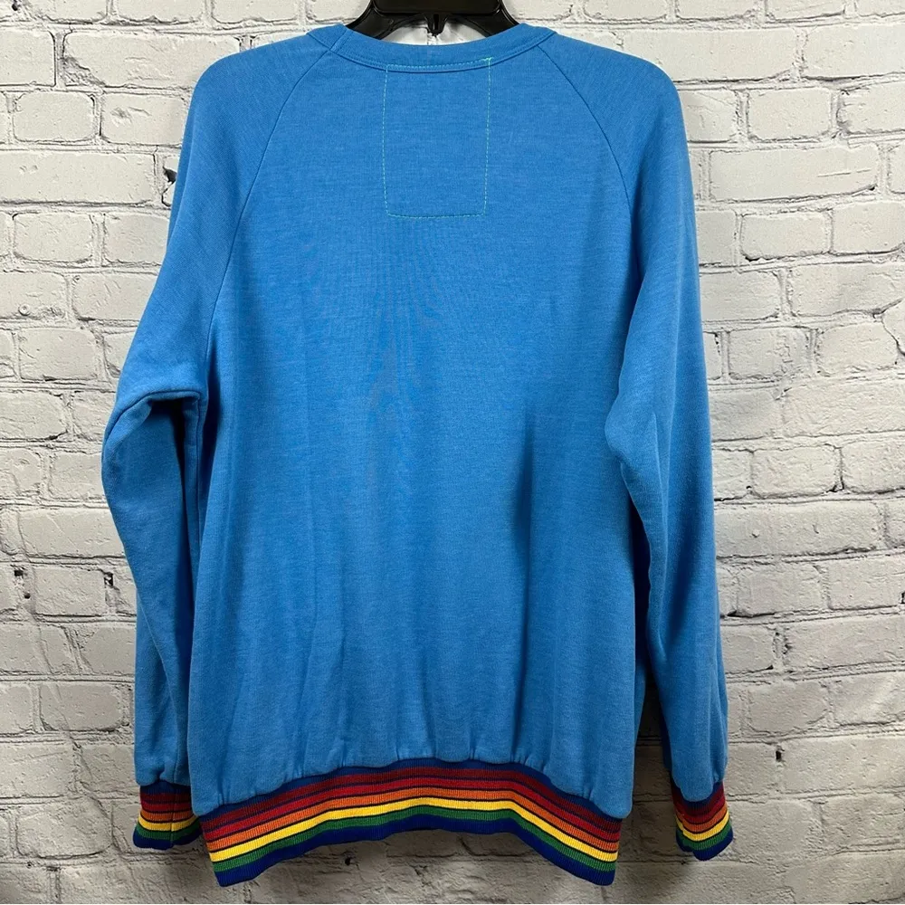 Aviator Nation Crewneck Rainbow Rib Sweatshirt Broken-In Cotton Blend Sky Blue L - Image 2