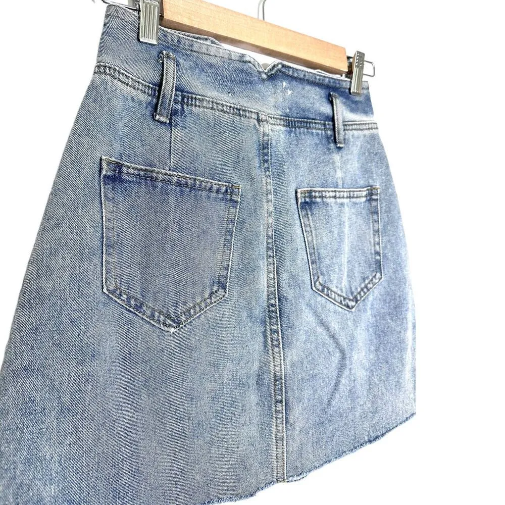 Elliatt The Slate Denim High Waist Button Fly Jean Mini Skirt in Blue Size Small - Image 6