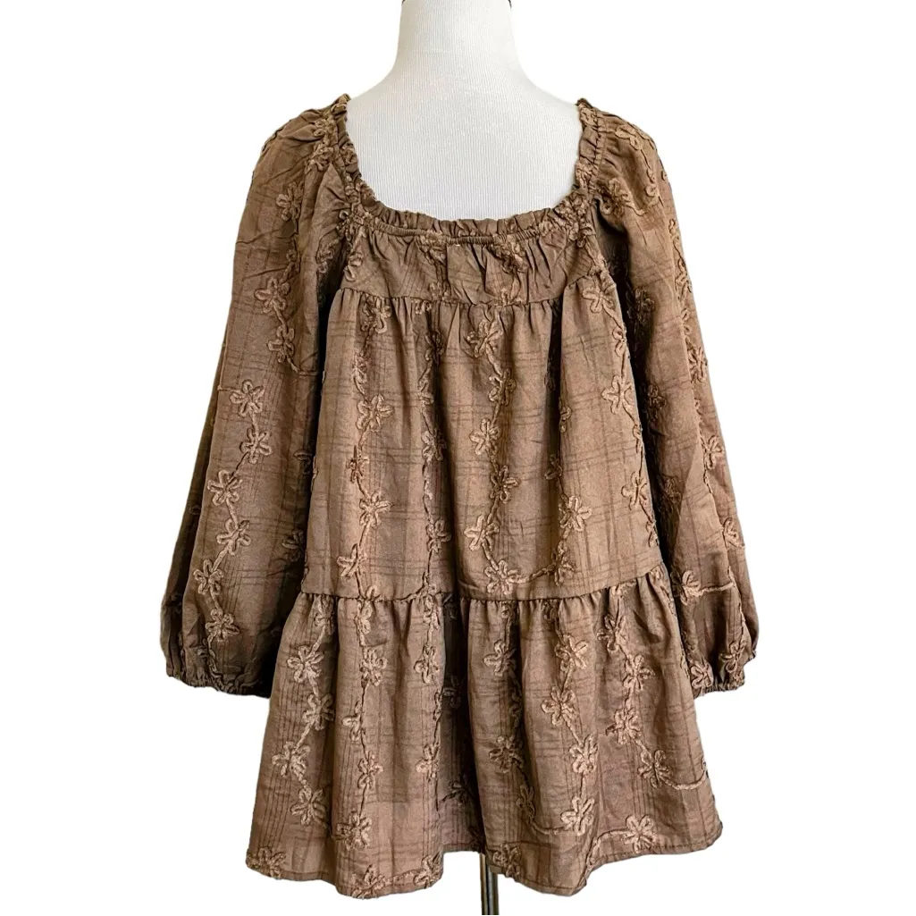 Hayden Women’s Brushed Floral Detailed Puff Sleeve Square Neck Top L - Image 3