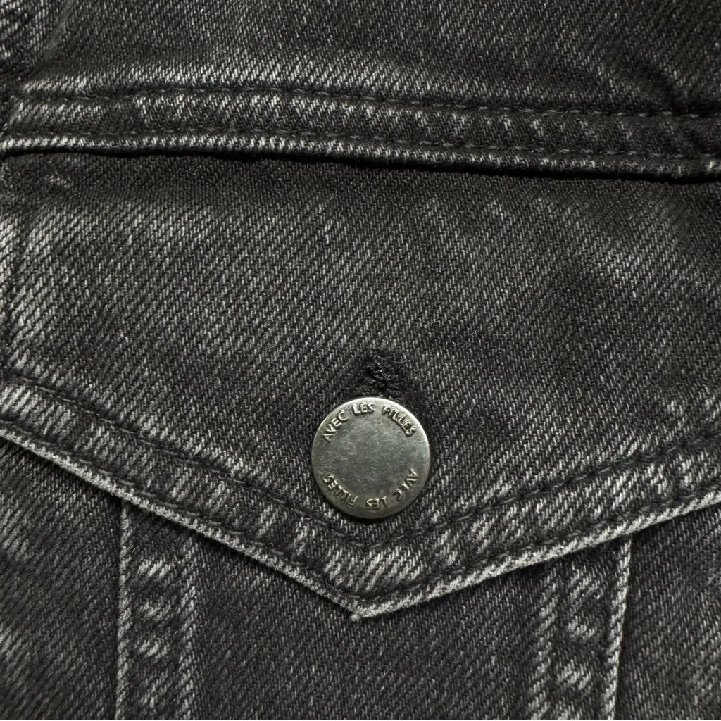 Denim Jacket Avec Les Filles Black Washed Denim Distressed Sz M Fall Winter - Image 7