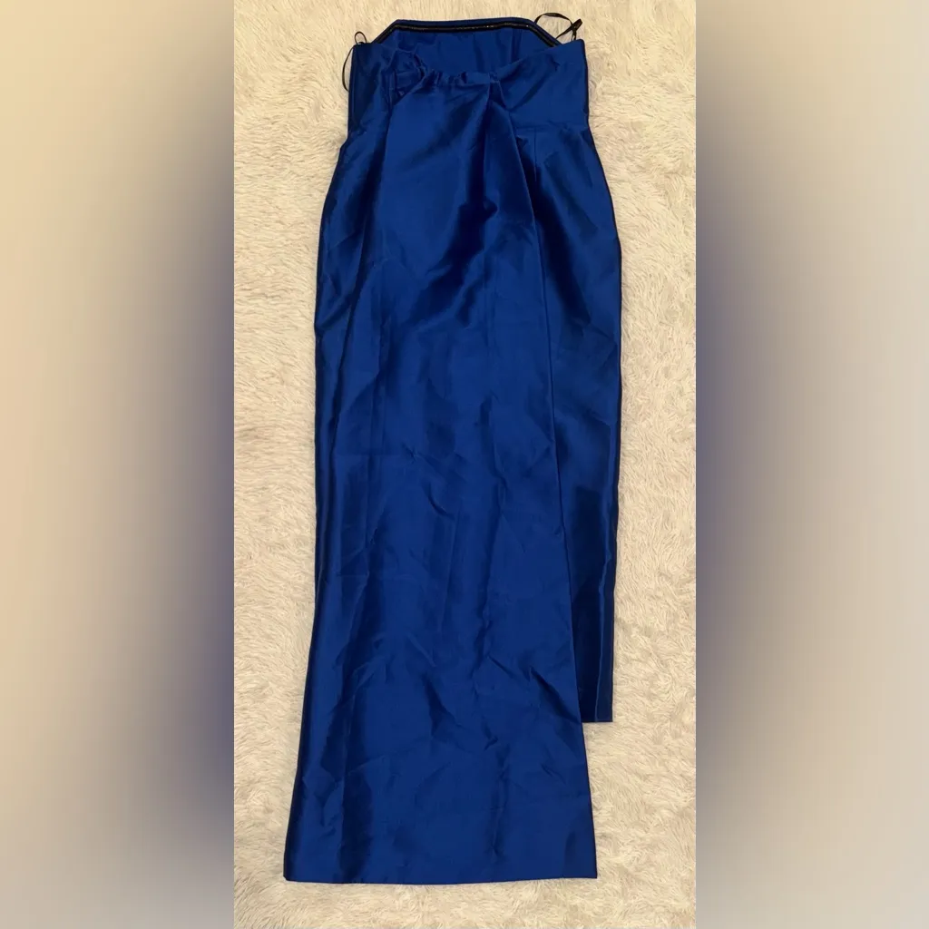 NEW Alfred Sung Strapless Satin Twill Column Gown w/ Removable Train sz 18 blue - Image 5