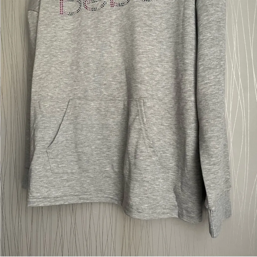 Bebe Sport Women’s 2X Hoodie Sweatshirt Heather Gray Rhinestone Logo Athleisure - Image 4