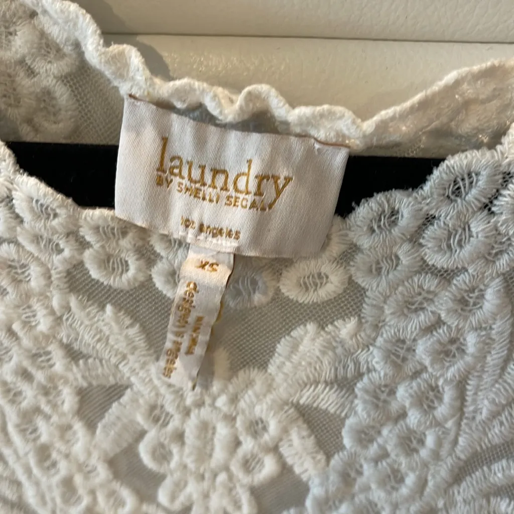 Laundry by Shelli Segal women XS white embroidery top see through mesh tank long - Image 3