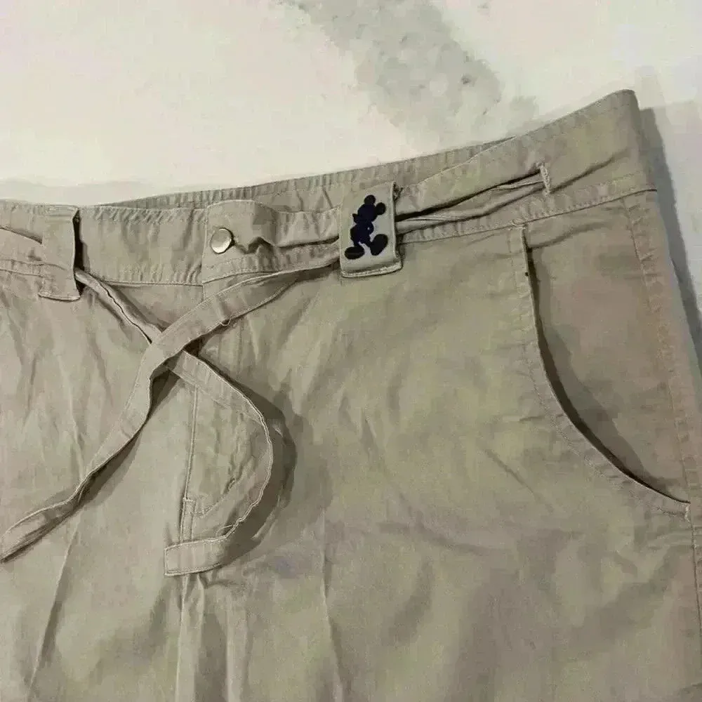 Walt Disney World Capri Pants Khaki Safari Belted Tie Hem Mickey Mouse Womens XL - Image 3