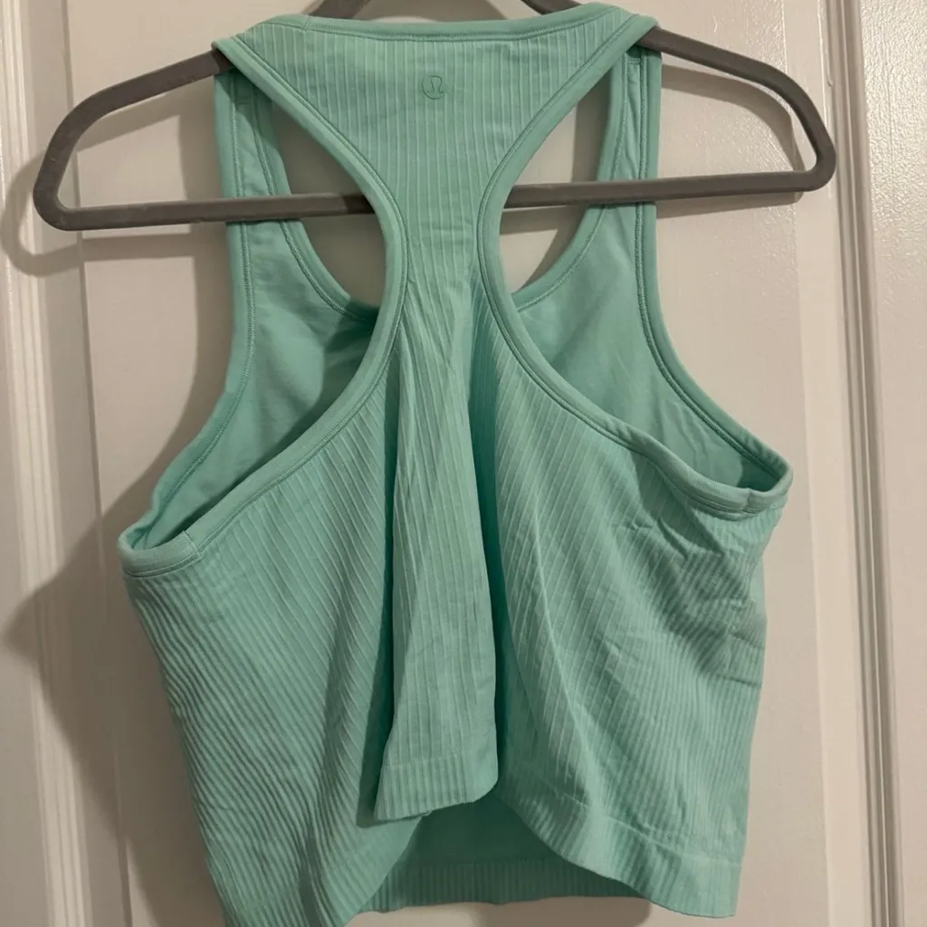 Lululemon Ebb to Street Cropped Ribbed‎ Tank Top Mint Green Athleisure Size 12 - Image 4