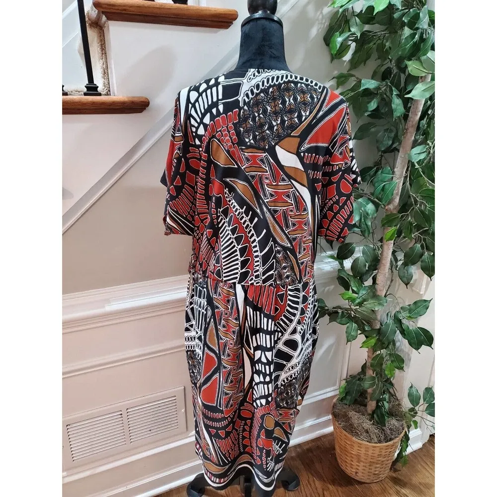 Cato Faux Wrap Multicolor Nylon V-Neck Short Sleeve Knee Length Dress 18/20W - Image 7