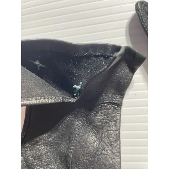 Vintage Ladies Gloves Leather w/Embroided‎ Flowers, Black - Image 5