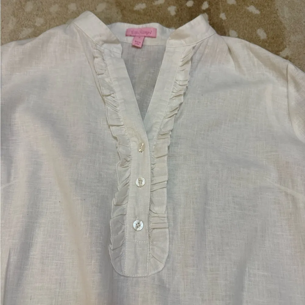Lilly Pulitzer white ruffle linen blend blouse women’s size 6 - Image 4