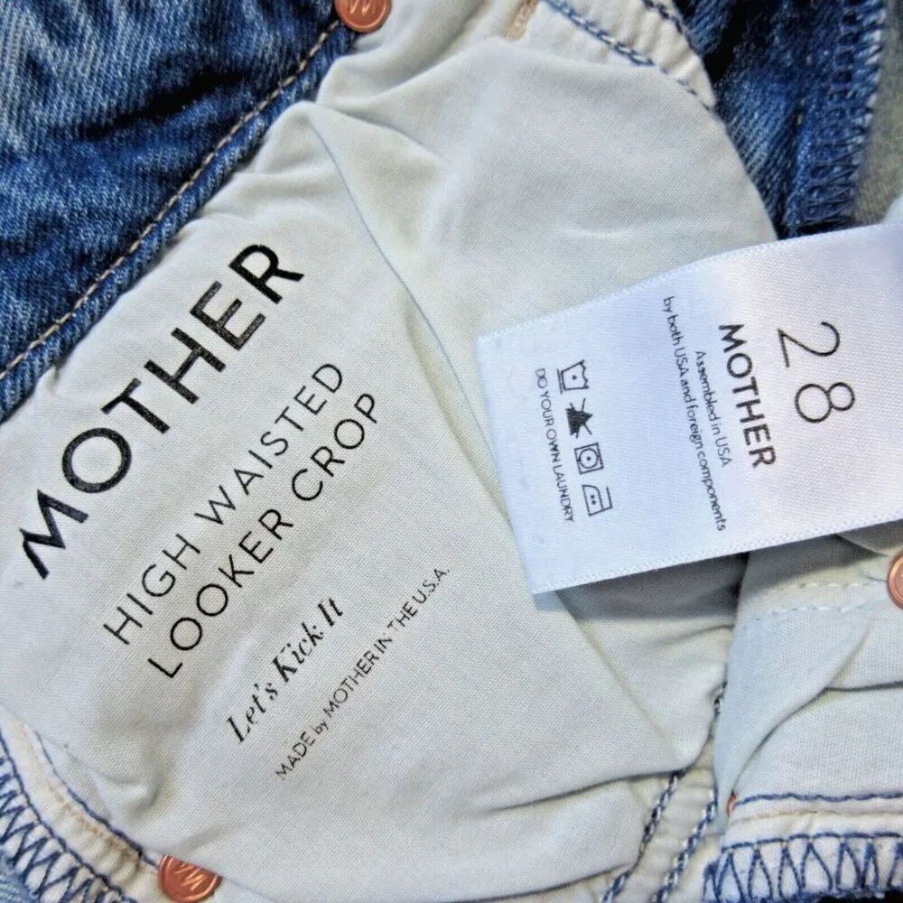 NWT Mother High Waisted Looker Crop in Let's Kick It Stretch Skinny Jeans 28 Blue - Image 5