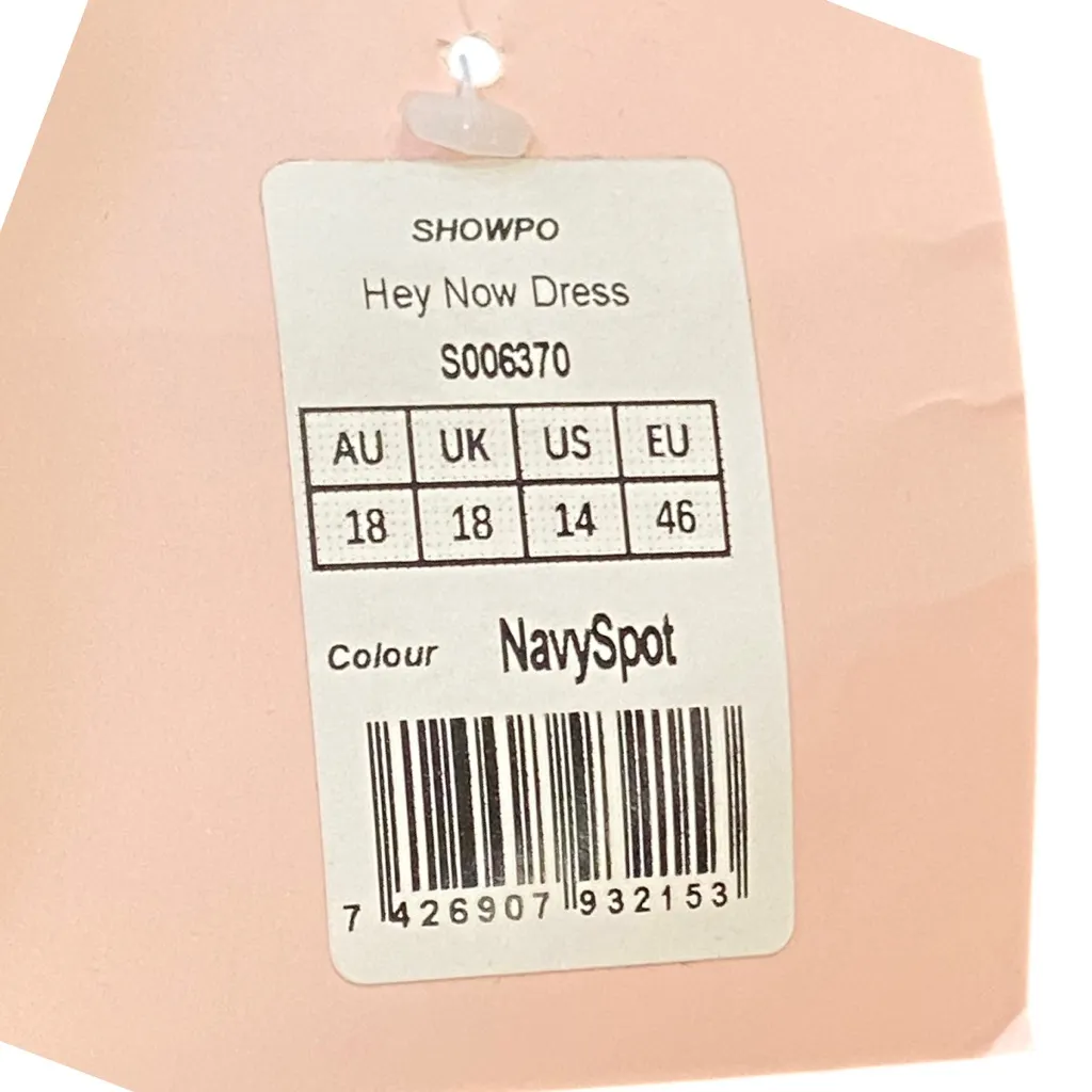 SHOWPO Hey now Navy blue Polka Dot A line mini Dress NEW Size 14 - Image 8