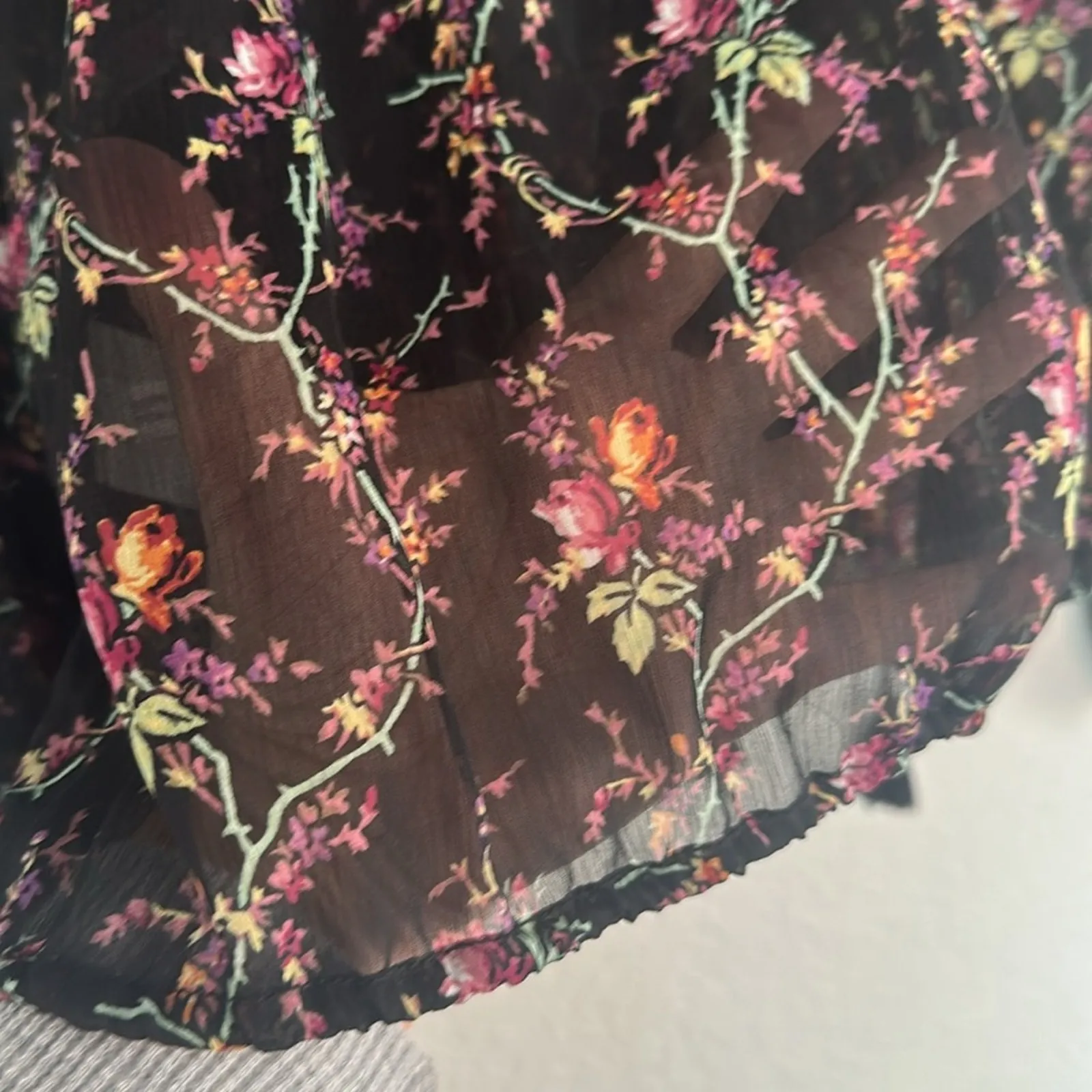 Vintage Ralph Lauren Denim & Supply Sheer Boho Peasant Top Black Floral Tassels - Image 8