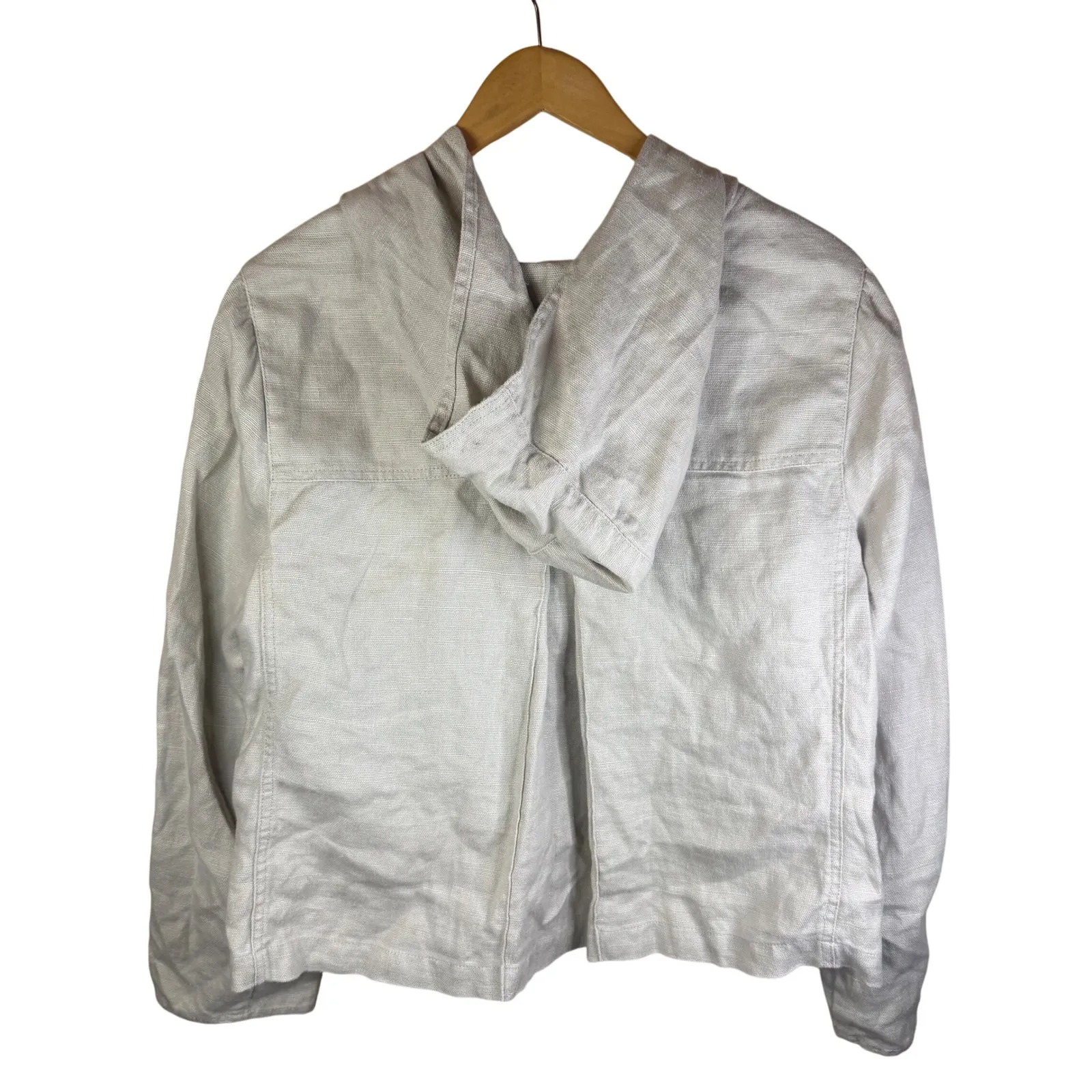 J Jill Womens Hemp Hooded Jacket Button Front Beige Size LG Split‎ Back Career Gray - Image 9