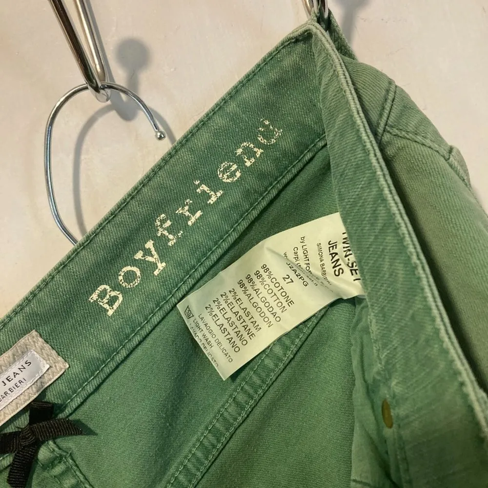 Twin Set women's size 27 emerald green canvas stretch "boyfriend" jeans 27x30 - Image 7