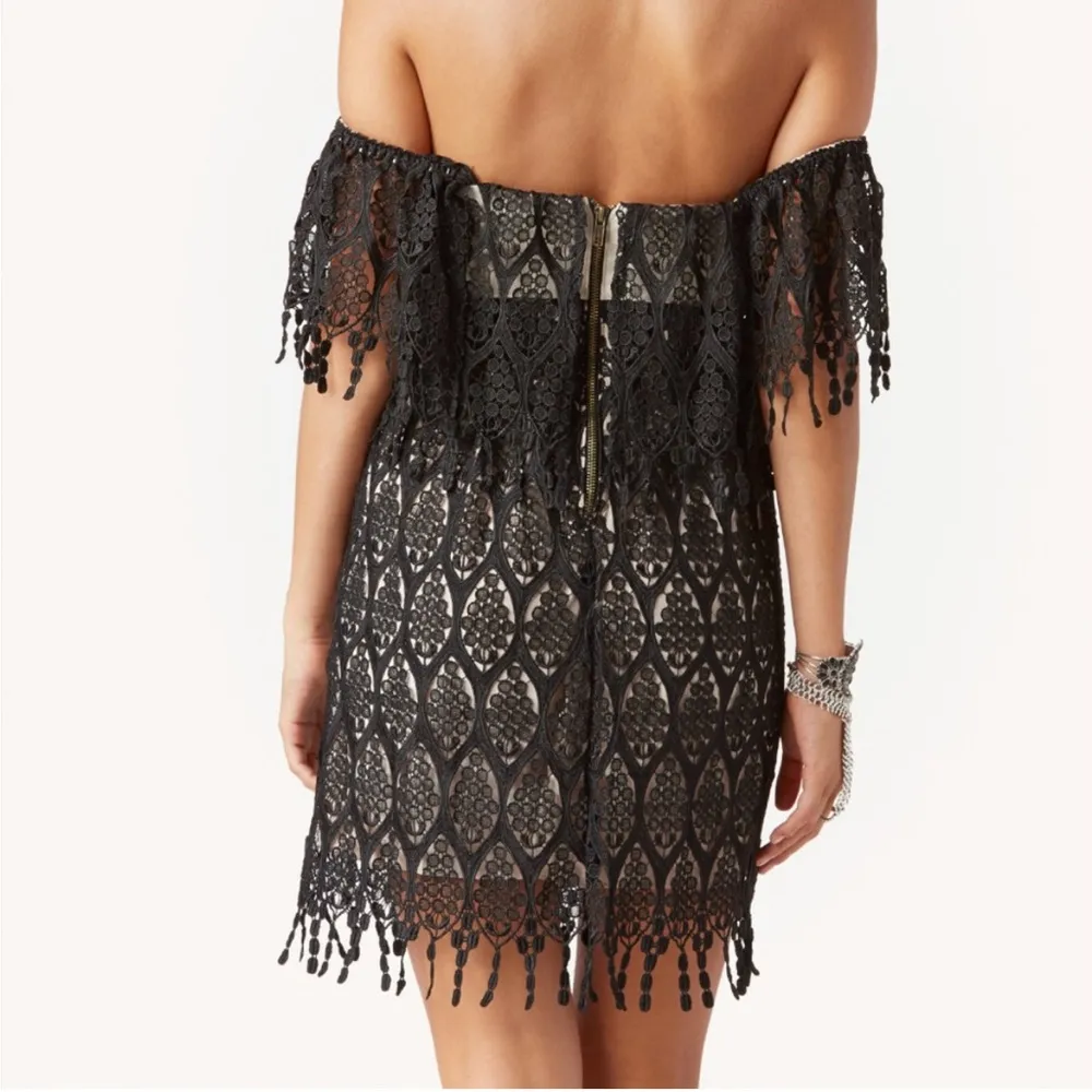 Stone Cold Fox Iowa Lace Fringe Mini Dress Off Shoulder Black - Image 2