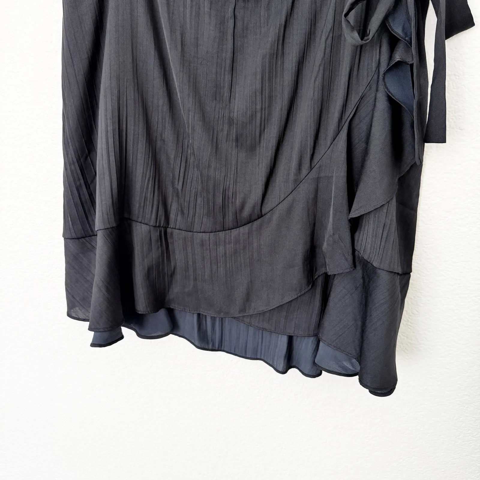 [Anthropologie] Maeve Black Satin Wrap Ruffle Hem Mini Skirt NWT Balletcore XL - Image 9