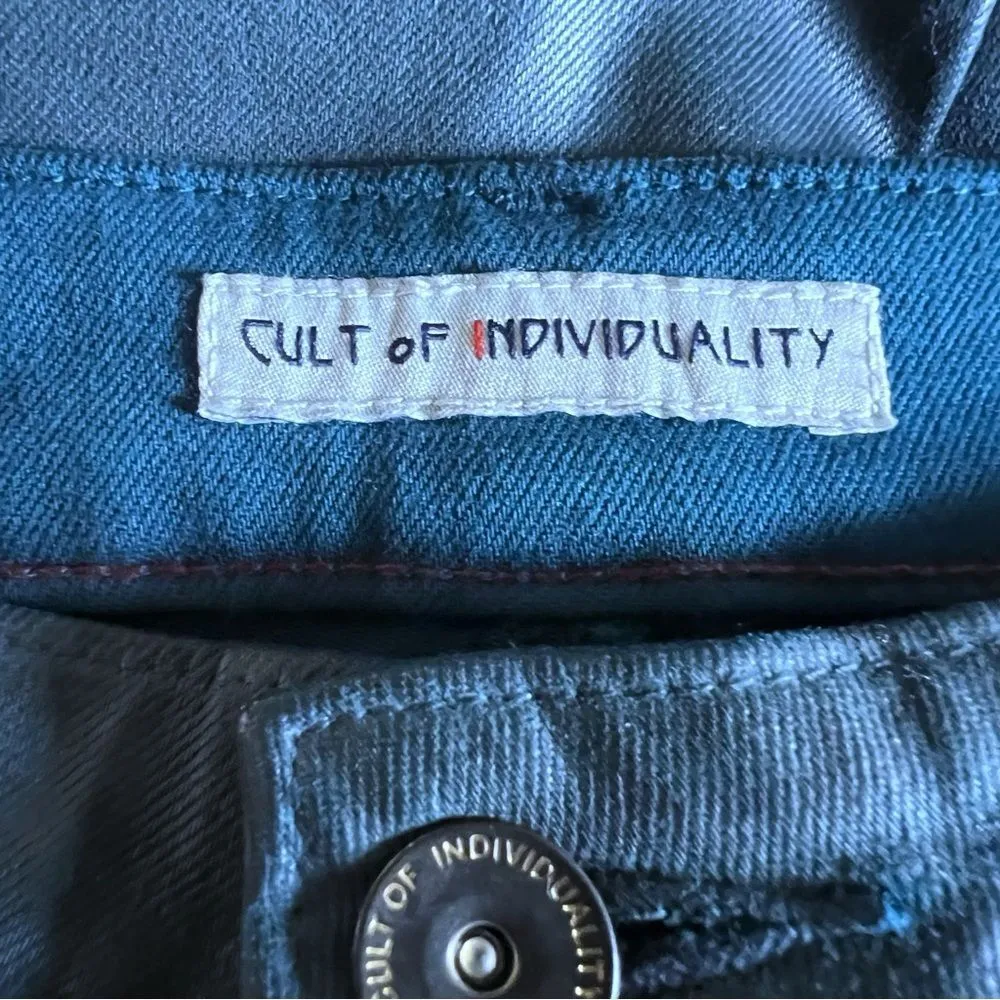 Cult of Individuality moto green coated skinny jeans size 27 - Image 7