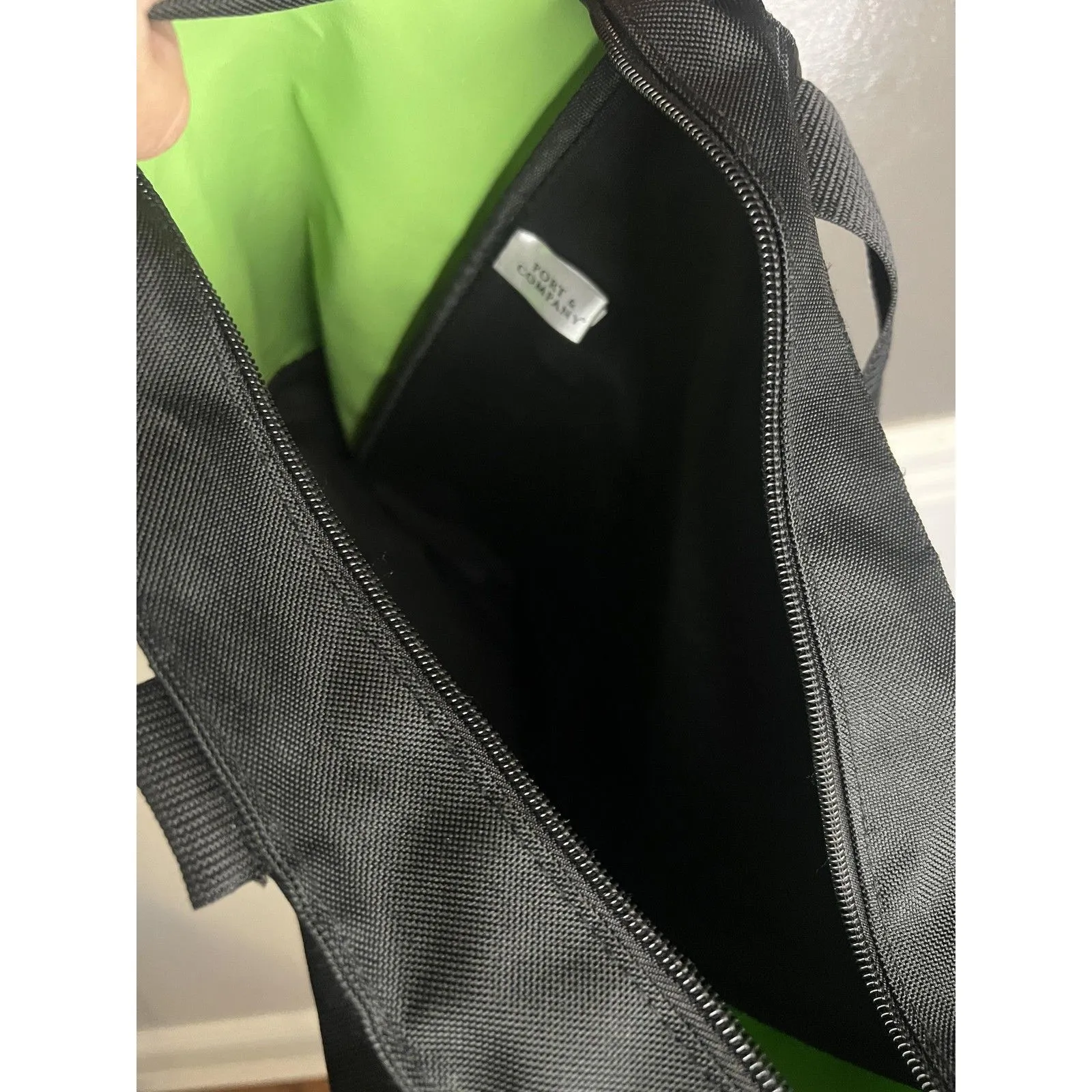 Port & Company Tote Bag Black Green Zip Top Mesh Pockets Shamrock Clover Irish - Image 10