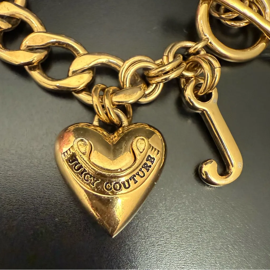 Vintage JUICY COUTURE Gold-tone Starter Charm Bracelet with Puffed Heart and J - Image 4