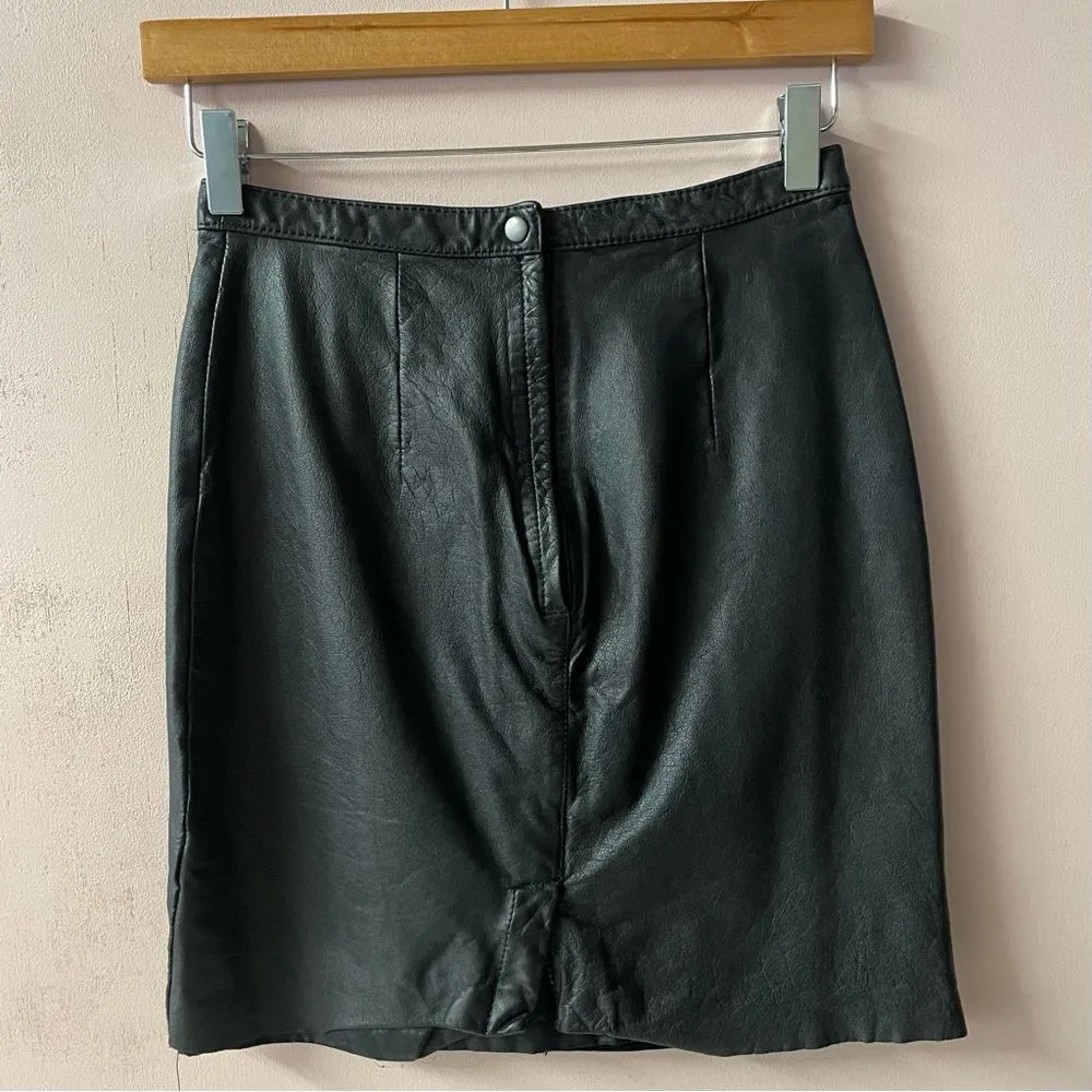 Vintage Tip Top of California Black Leather Mini Skirt Size 7/8 GUC - Image 3
