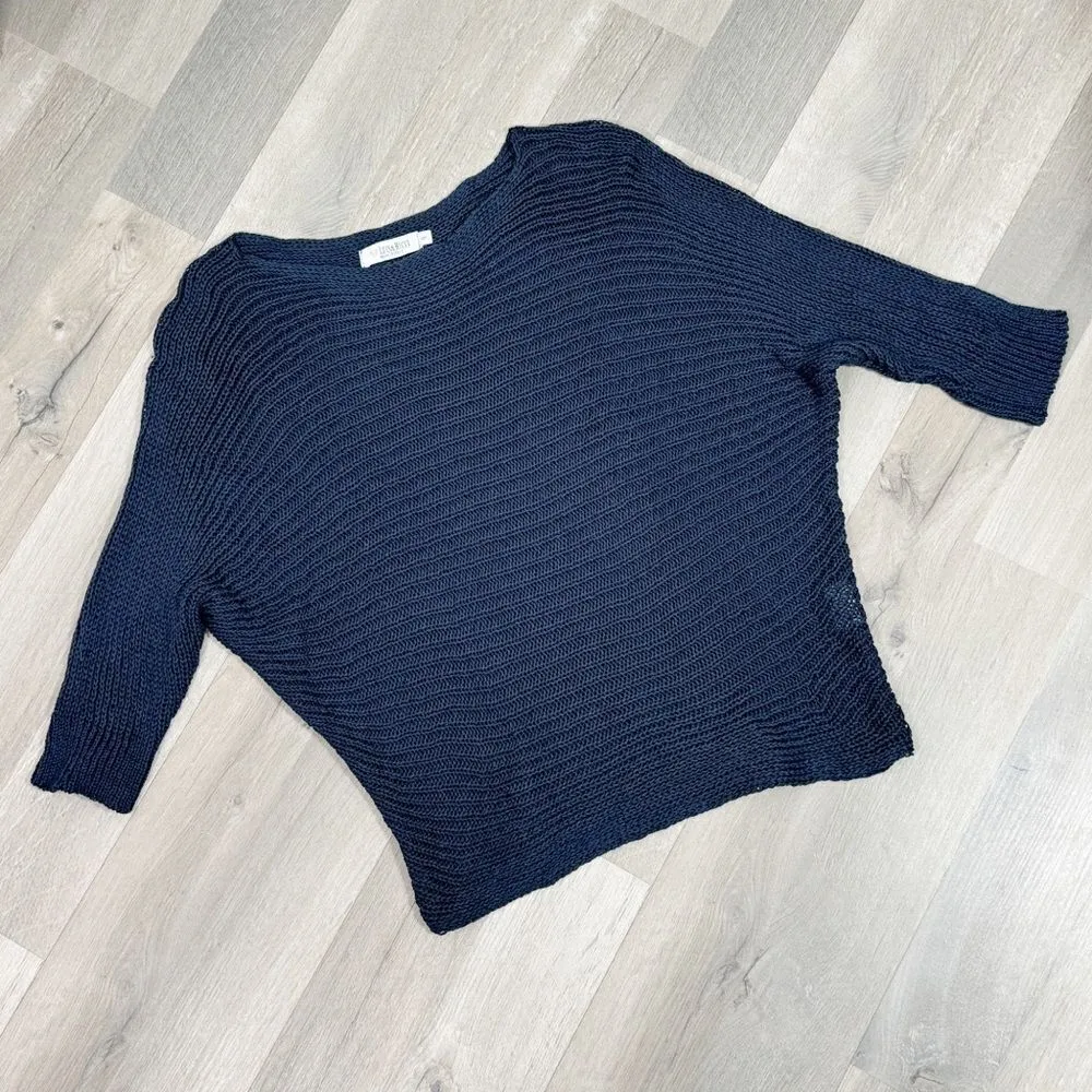 Luisa Ricci Open Weave Boat Neck Sweater Blue Small Dolman Sleeve Mesh Net Blue - Image 12