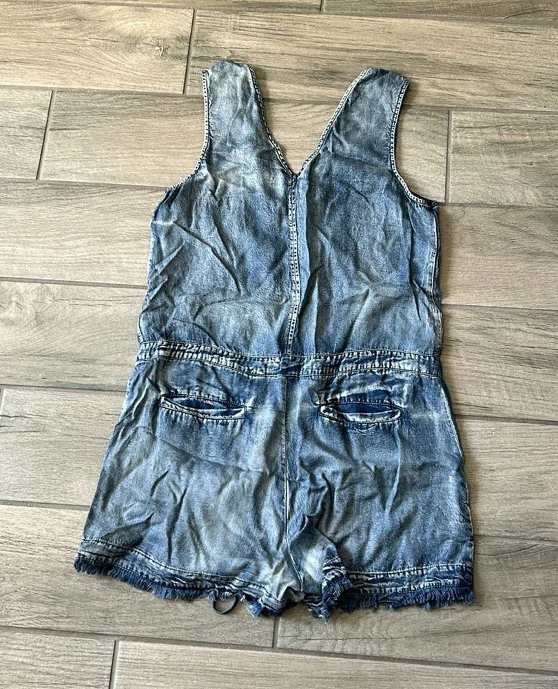 Mustard seed denim printed romper - Image 4