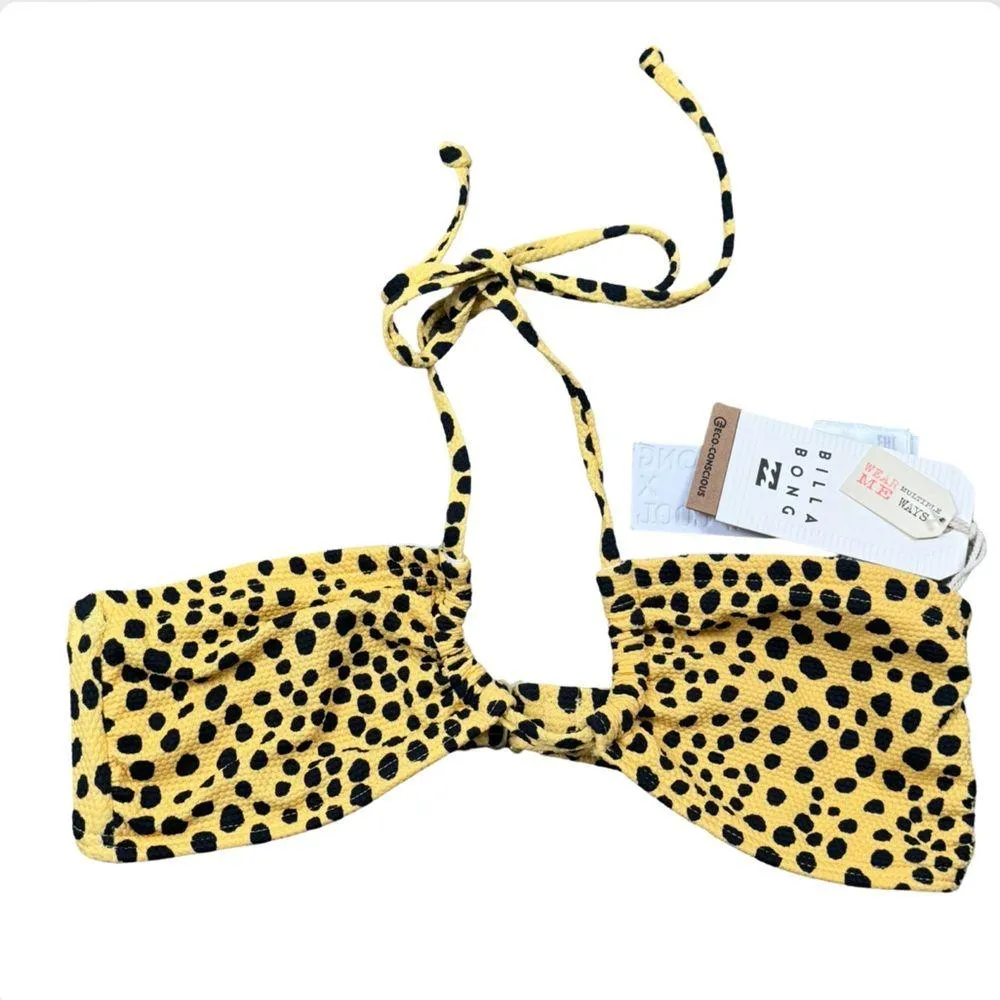 Billabong x It’s Now Cool La Playa Drew Convertible Yellow Leopard Bikini Top S - Image 10