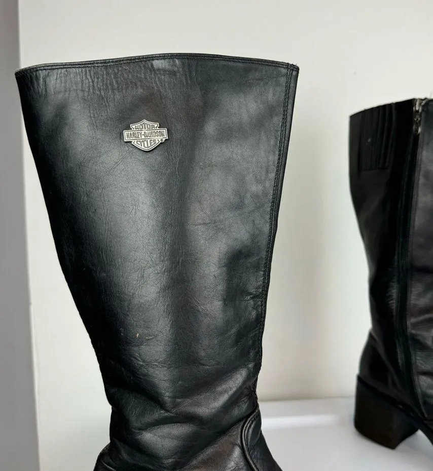 Vtg Y2K Harley Davidson Black Leather Tall Pavement Boots Sz 7.5 Chunky Moto - Image 6