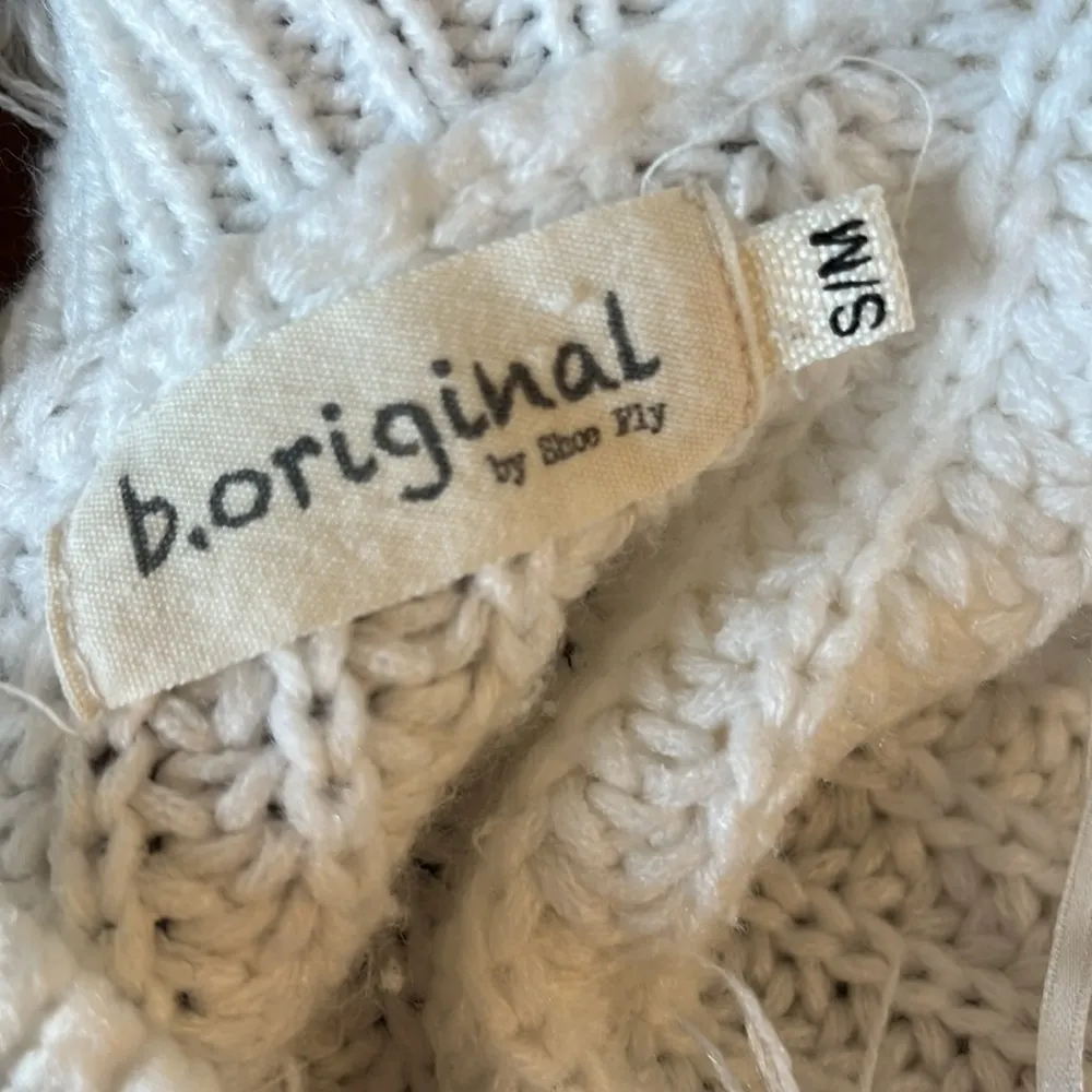 B Original White Sweater Shabby Chic Cotton Acrylic Boho Fringe Ragged Women S M - Image 11
