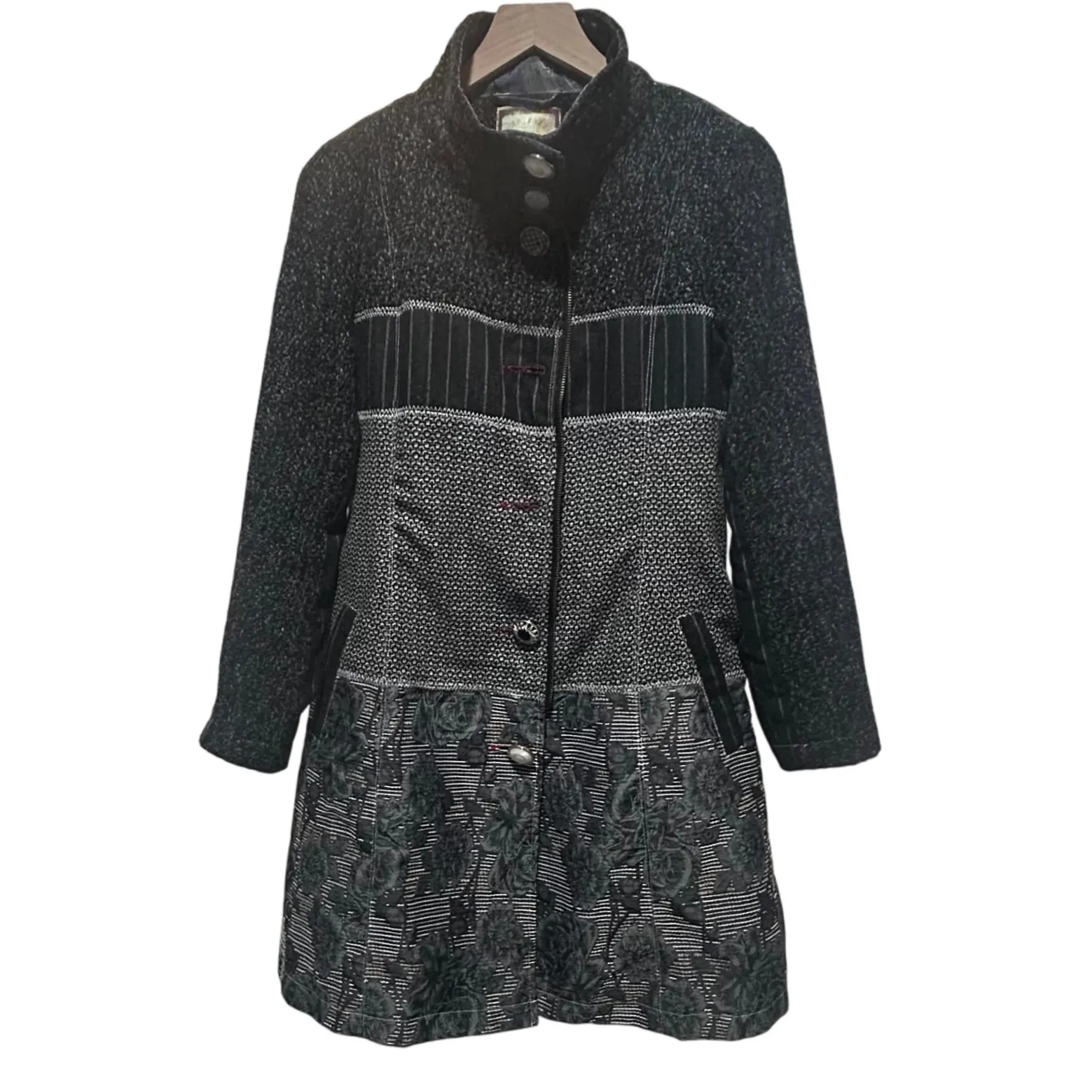Paparazzi Patchwork Multicolor Linen Blend Textured Coat Jacket Women's‎ Small Black - Image 2