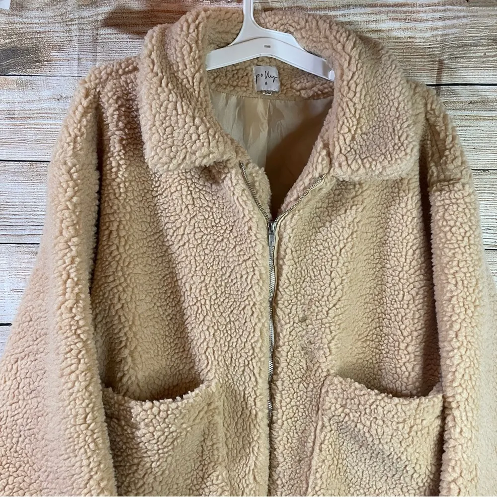 Polly oversized teddy bear tan pixie coat jacket with pockets women size S/M - Image 6