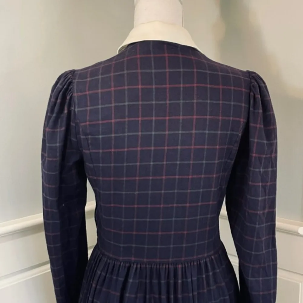 Laura Ashley Viyella 80's Wool Plaid Shirt Dr… - Image 8