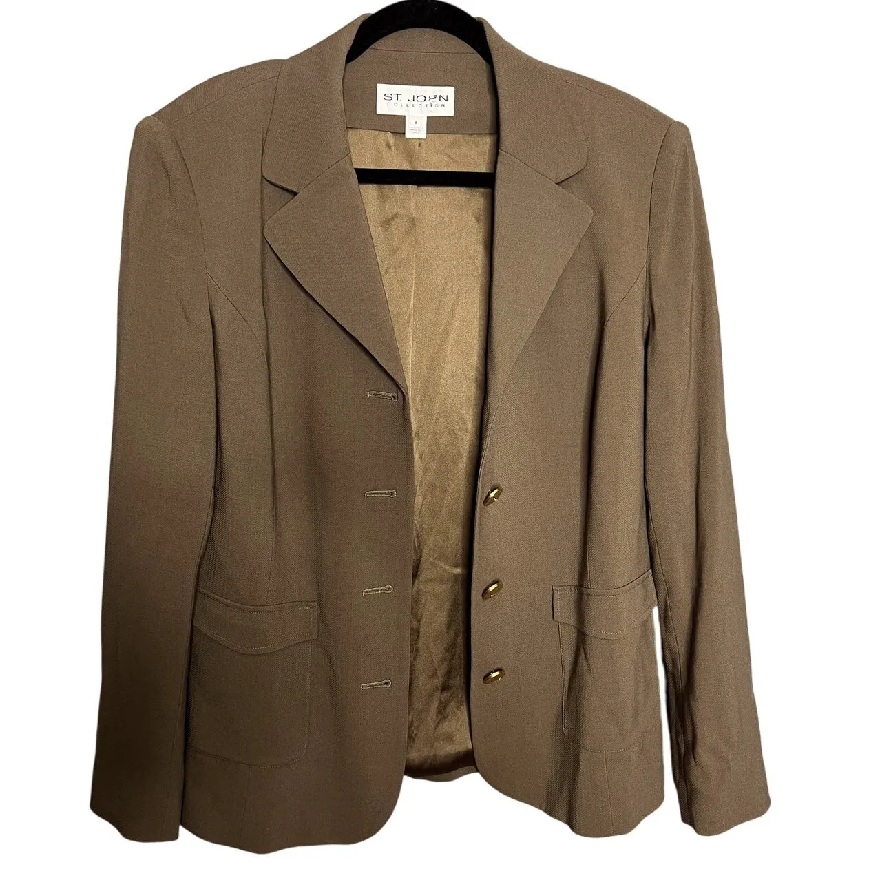 St. John Collection By Marie Gray Taupe Wool Long Sleeve Blazer Jacket Size 8 - Image 2