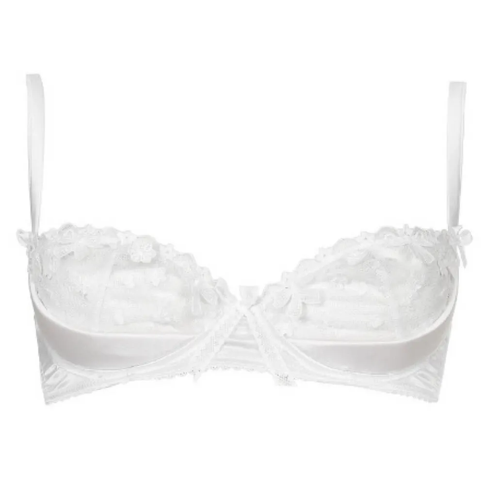 Mimi Holliday L Padded Bra Honeysuckle 1/4 Cup Plunge Silk Bridal Lace Bow Heart Size L - Image 3