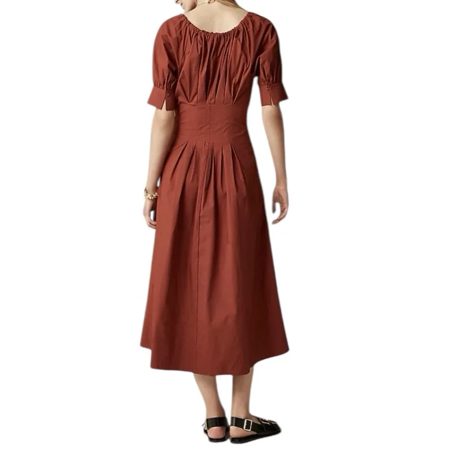 J.Crew - Cinched Waist Pintuck Shirt Dress Brilliant Mahogany Sz 8 - Image 3