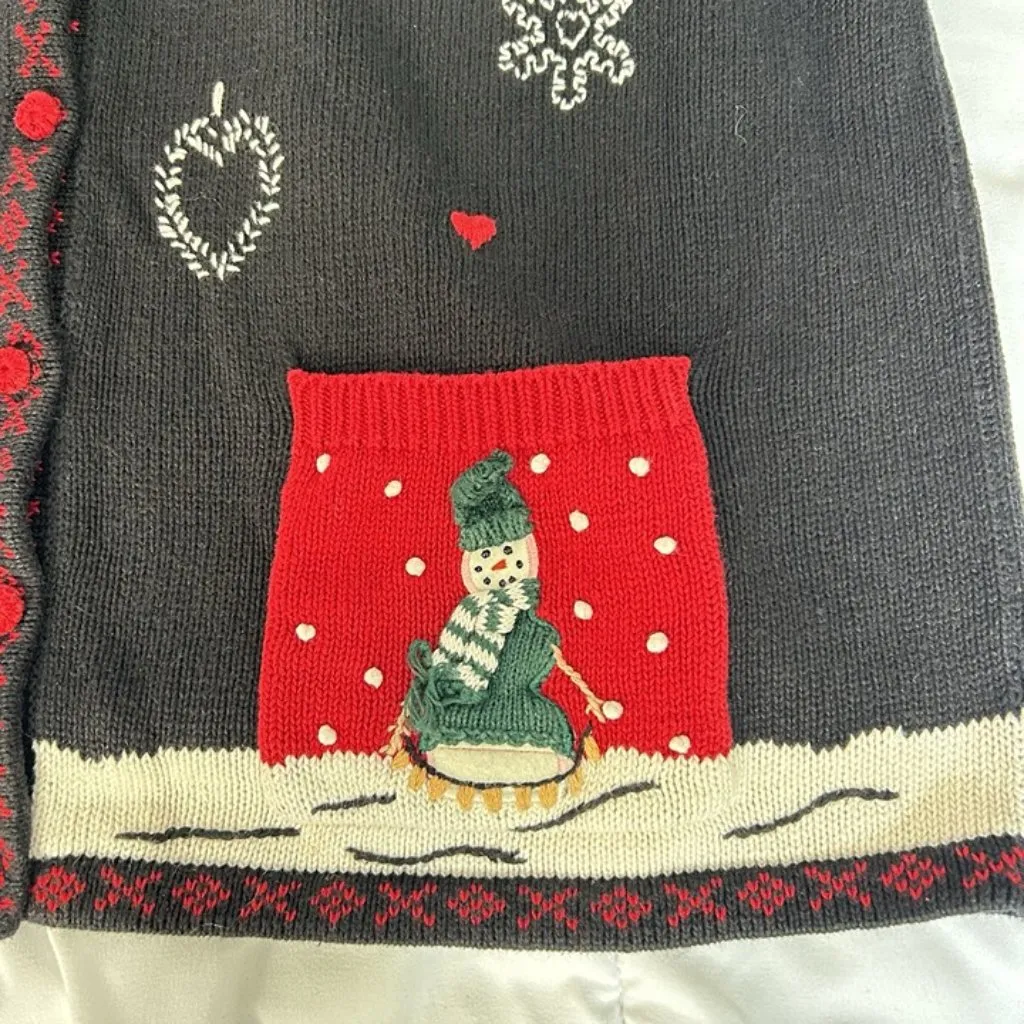 Vintage 90s Y2K Snowman Sweater Cardigan Womens Size Large Christmas Holiday - Image 3