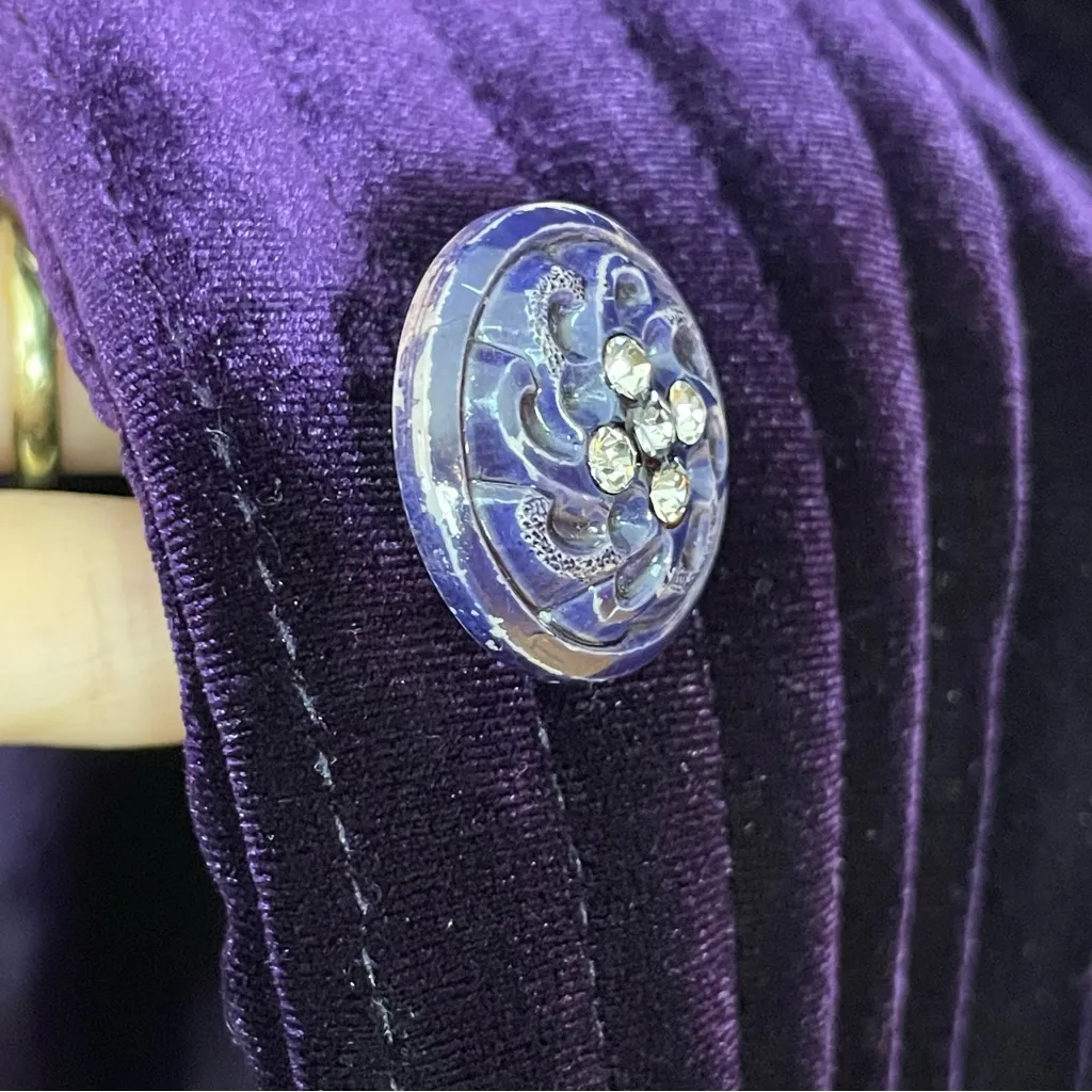 Velvet Jacket Women Detailed Trim Rounded Collar Pockets‎ Quilted Royal Purple - Image 12