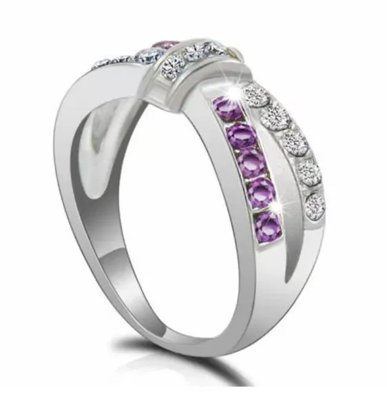 Purple Amethyst Criss Cross Silver Ring Multiple - Image 2