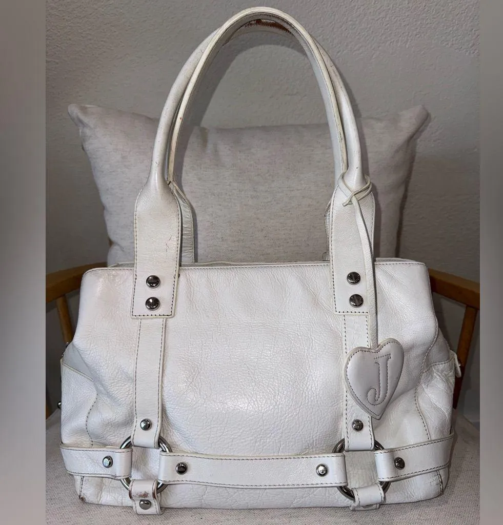 Vintage Juicy Couture Soft White Womens Leather Bag Purse With Heart Charms - Image 2