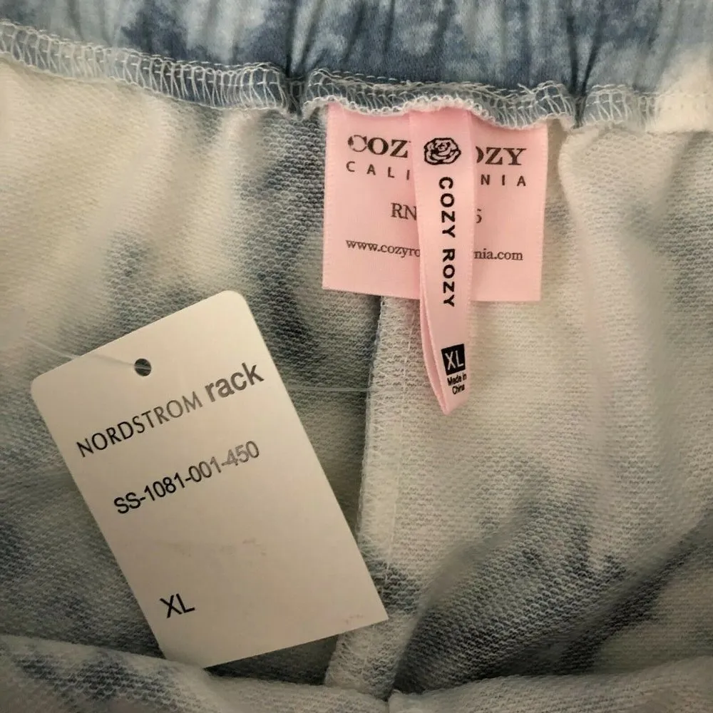 Cozy Rozy Womens Lounge Shorts Pull On Elastic Waist Tie Dye Blue White XL - Image 3