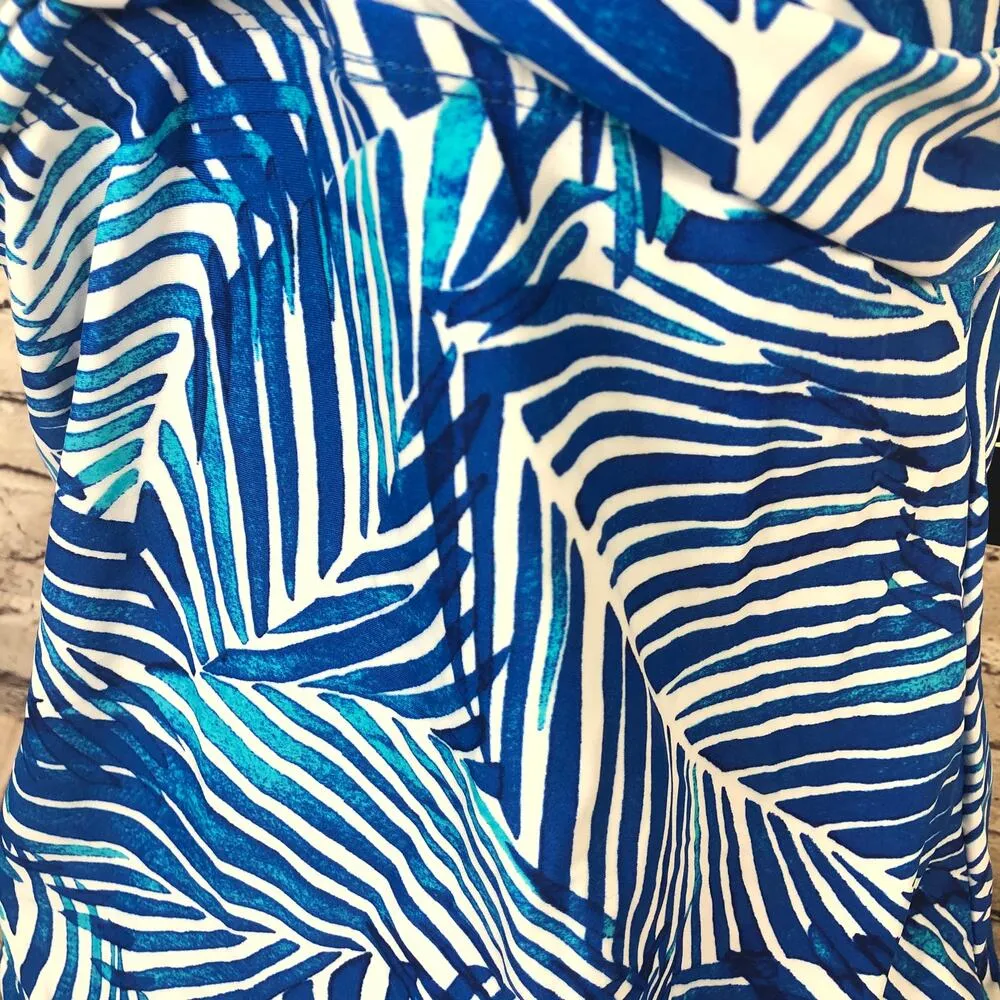 NEW CHAPS Womens 6 Tropical Leaf Print Tankini Swim Top Marina Blue - Image 4