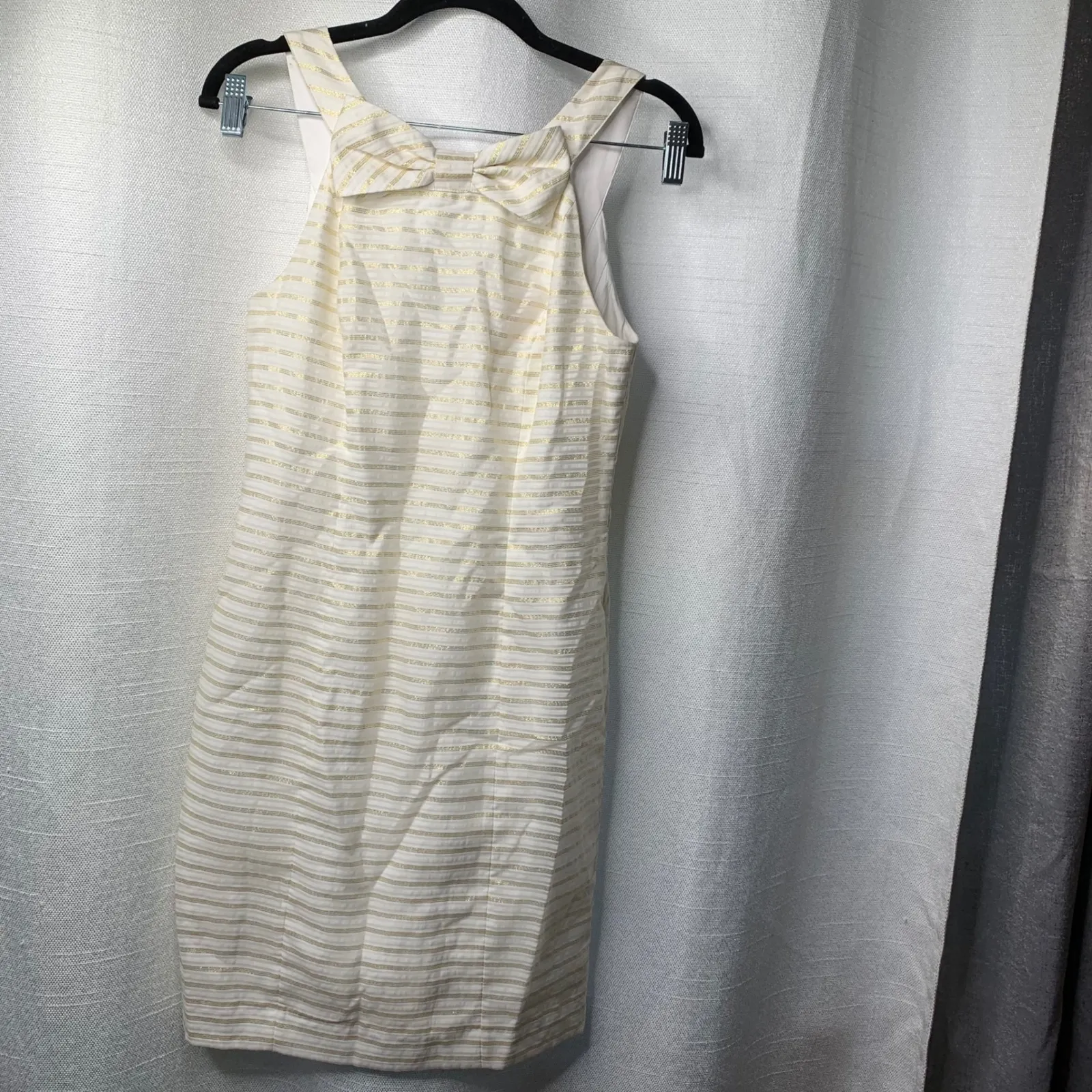 Lilly Pulitzer  white stripe metallic gold henley shift dress bridal 0 graduation - Image 2