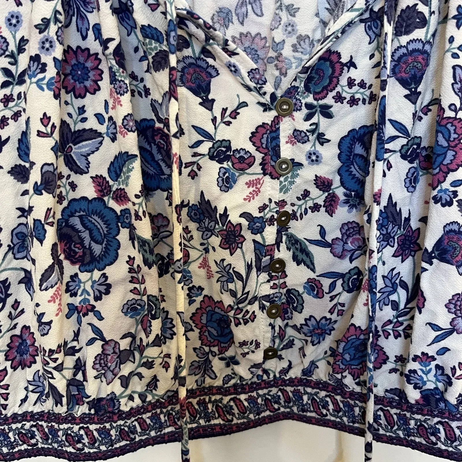 Joie Womens Cropped Blouse 3/4 Sleeve Floral Blue Purple Print Size Large - Image 7