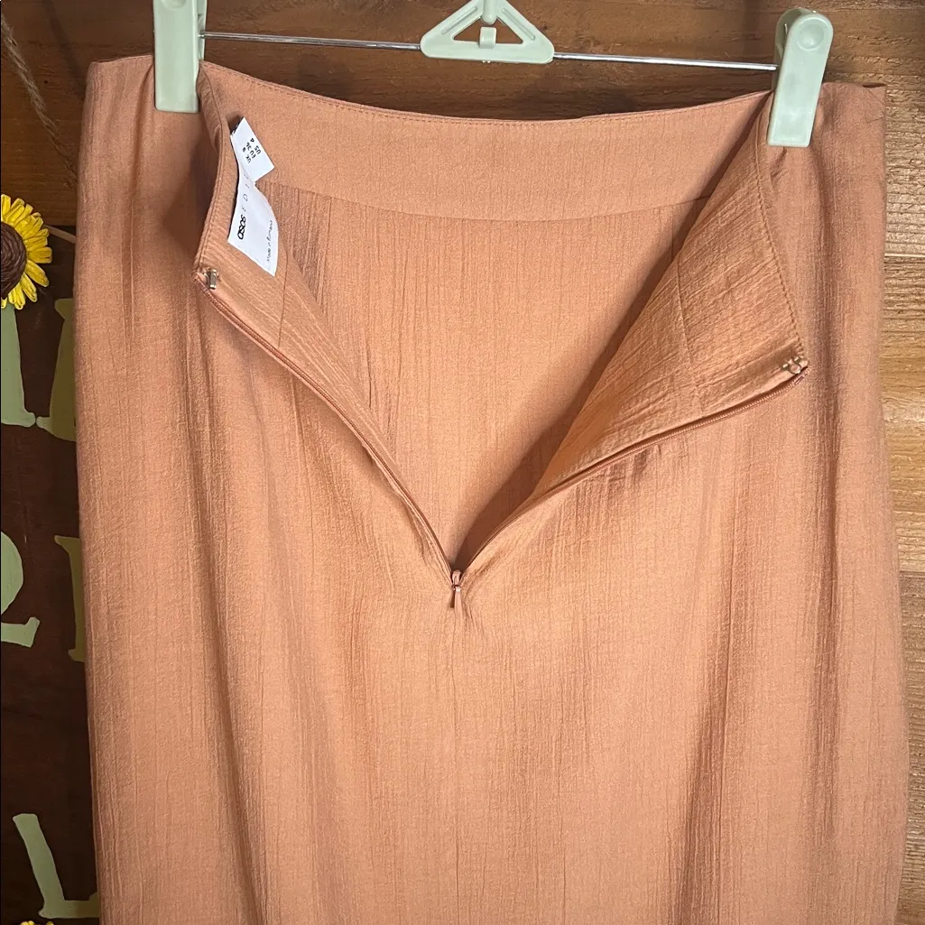 ASOS Edition Midaxi Wrap Maxi Skirt in Rose Pink Peach Crinkle Slit Zip Party - Image 8