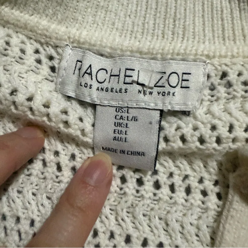 Rachel Zoe  Collared Cream Pointelle Knit Pullover Polo Sweater Size Large EUC - Image 3
