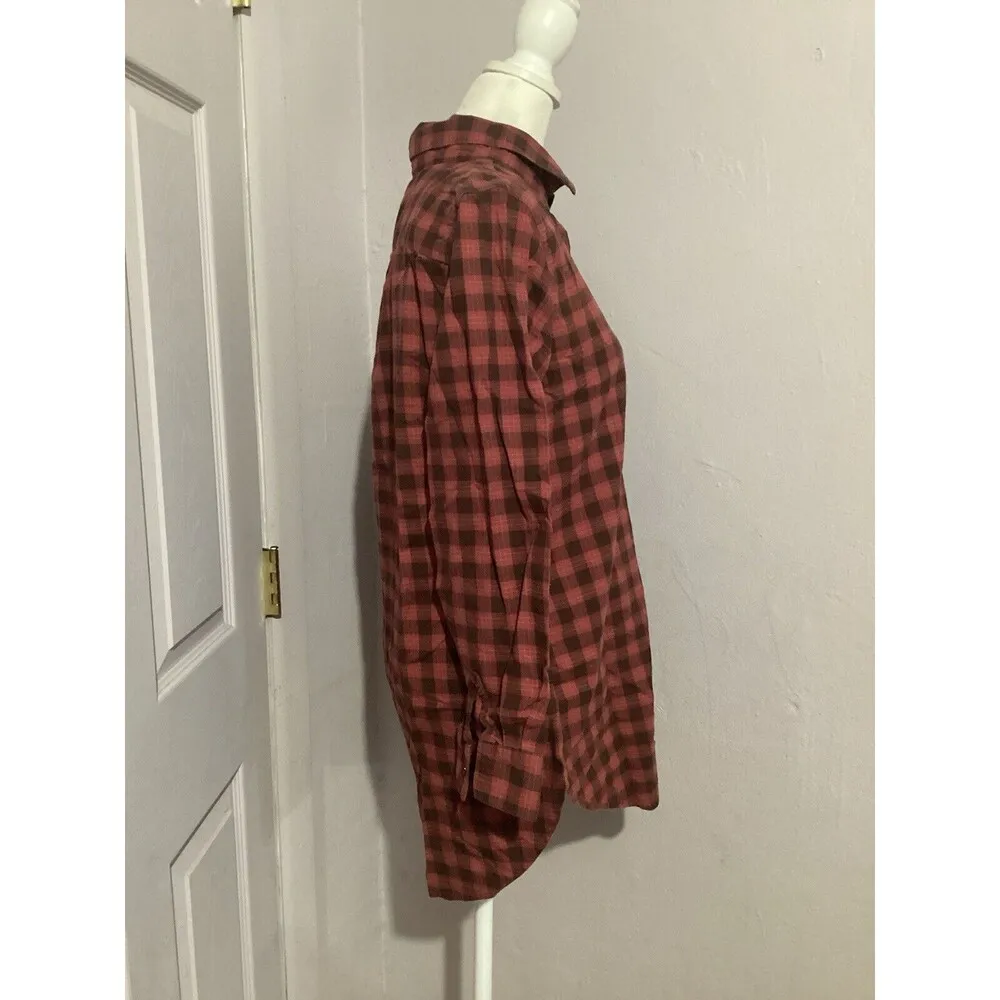 Garnet Hill Red Plaid Button Up Long Sleeve Shirt 100% Pima Cotton 6 - Image 3