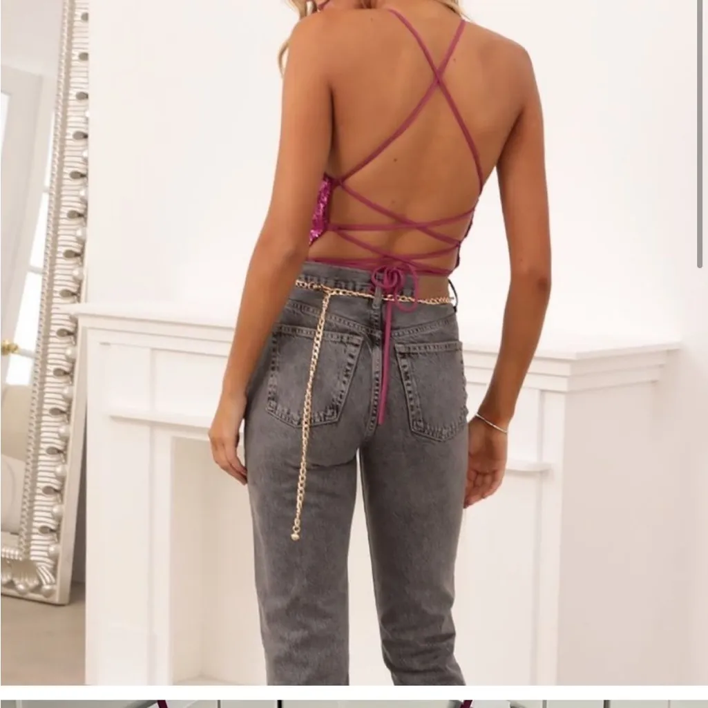 Lucy in the Sky Fuchsia Sequin Bodysuit - Image 3