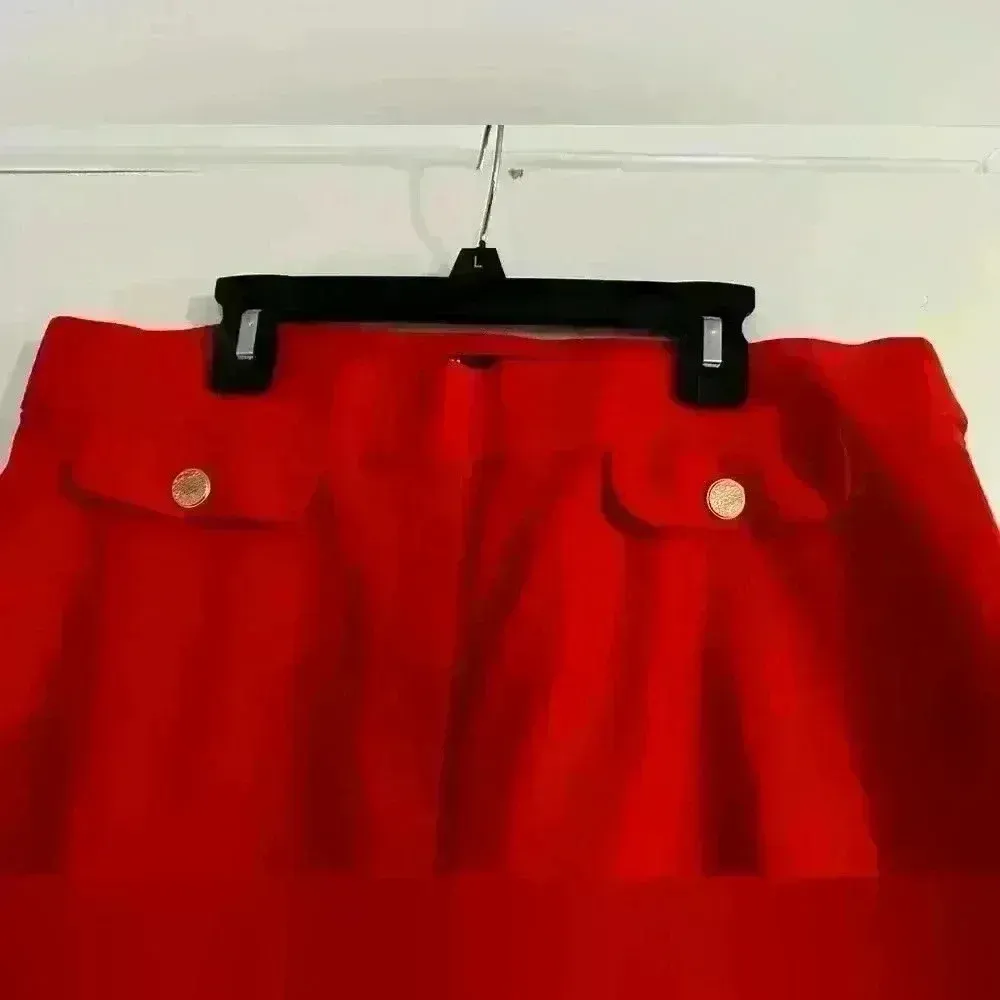 Womens NWOT Orange Wide Leg Cropped Sailor Pants. Faux Pocket. Gold Button. Size 32 - Image 3