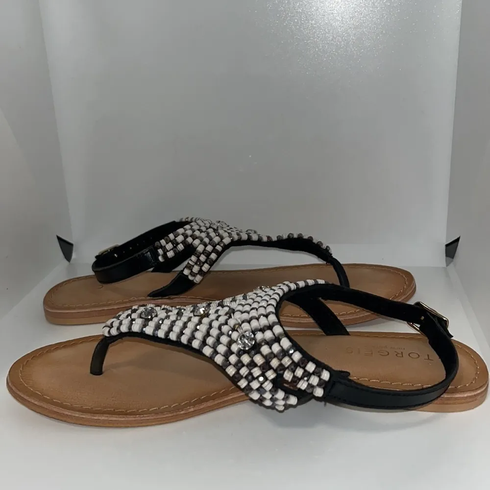 Torgeis Vega Beaded Sandals w Ankle Strap Black Leather India Women’s 7 - Image 7
