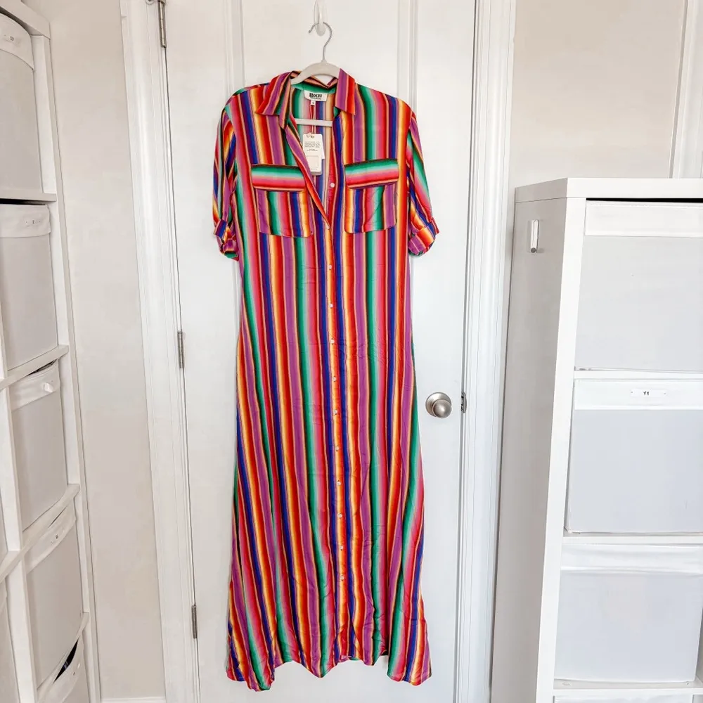 NEW All Things Mochi Isabella Rainbow Stripe Shirt
Maxi Dress Red - Image 7